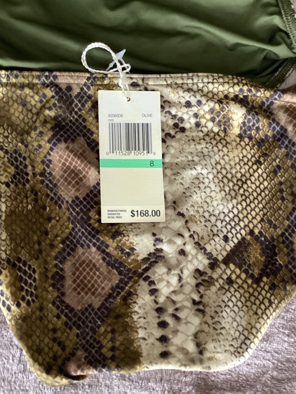 Michael Kors Olive Snake-Print One-Piece Swimsuit with Gold Rings - Picture 4 of 4